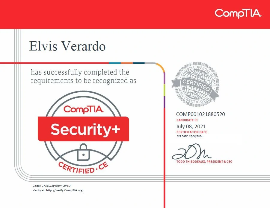 [Elvis Verardo - Certificato CompTIA Security Specialist]