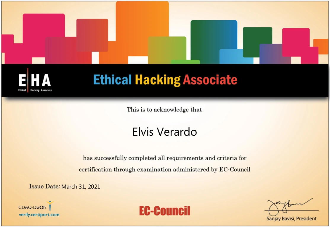 [Elvis Verardo - Certificato EC-Council Ethical Hacker]
